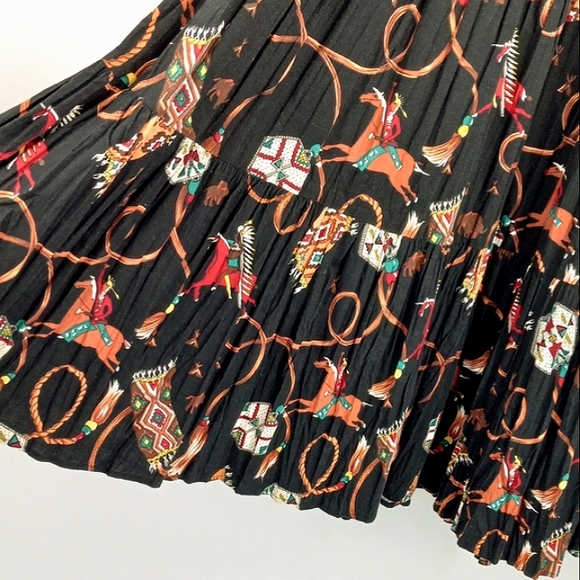 VINTAGE Circle T Native American Indian Chief Tribal Print Tiered Maxi Skirt M - Picture 7 of 13
